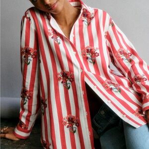 NWT Sezane Striped Floral Button Down Shirt